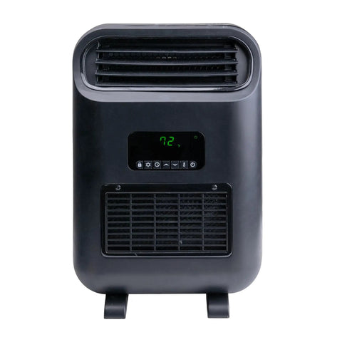 Front view of black 18-Inch Wall Mount And Freestanding Space Heater 1500W With Remote Digital Thermostat Eco Mode 12-Hour Timer.