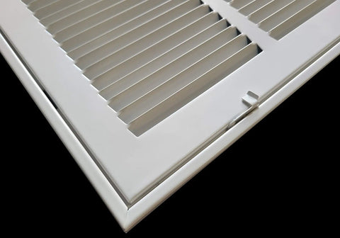 Close-up of Fits 14x24 Duct Opening Steel Return Air Grille With Fixed Hinged Frame For 1 Inch Filters, White Finish