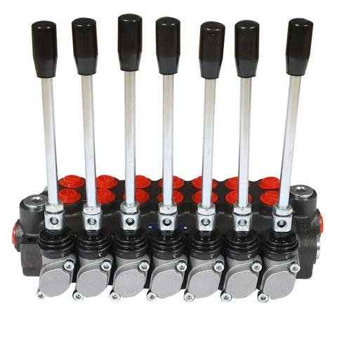 Beefed Up 7 Spool Double Acting Hydraulic Directional Control Valve For Small Tractor Loaders 13 GPM Flow 3600 PSI SAE Inlet