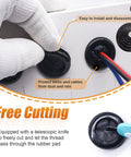 Double Sided Rubber Grommet Kit For Wire Protection shown sealing wires with retractable knife cutting through rubber pad.