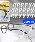Anti Slip Silicone Eyeglass Ear Grips For Sports Glasses And Sunglasses, 20 Pairs Non Slip Ear Hook Sleeves shown on black frames