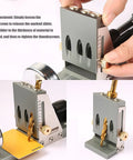 All Metal Pocket Hole Jig Kit For Pros with hardened steel sleeves and titanium stepped drill bits in use