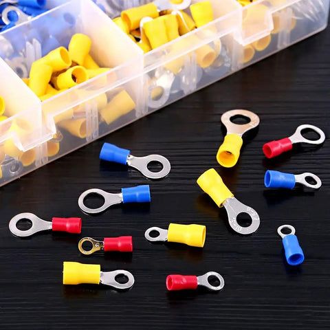360 Piece Quick Disconnect Crimp Terminal Assortment Kit With Insulated Ring Terminals in red, blue, yellow for automotive projects