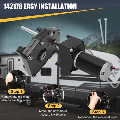 Electric 5th Wheel Landing Gear Motor For RVs Replaces LG142178 LC142178 M9000PK with installation steps diagram