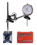 Heavy Duty 110 Lb Magnetic Base With Fine Adjustment, 0 To 1 Inch Dial Indicator 0.001 Inch Resolution, Includes 22 Piece Indicator Point Kit