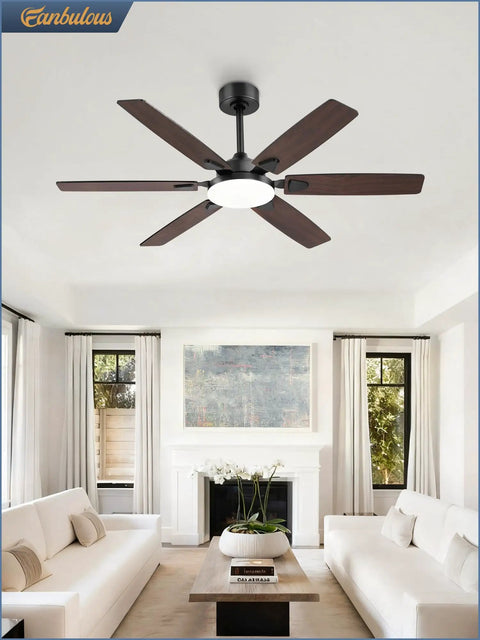 52 Inch Indoor Outdoor Ceiling Fan With Lights, Modern Reversible Blades, Quiet DC Motor in a living room setting