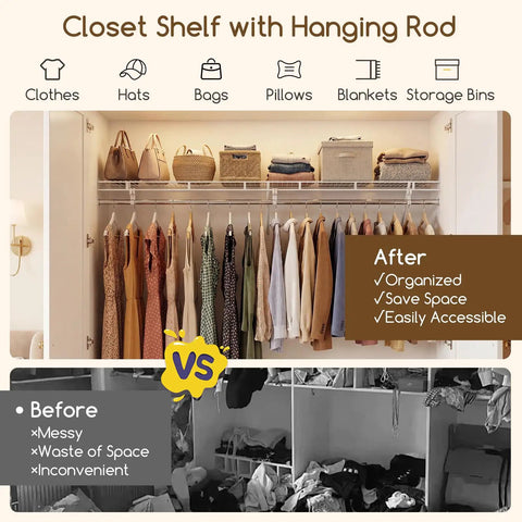 Kick Floor Clutter To The Curb With These Heavy Duty Wall Mounted Closet Shelves Featuring A Ventilated Metal Wire Rack And Sturdy Hanging Rod For Seamless Vertical Organization Setup