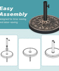 Beefy 30 Lb Umbrella Base With Adjustable Knob For 1.5 To 1.9 Inch Poles Round Resin Parasol Stand With Decorative Pattern Easy Setup Stable Patio Umbrella Holder For Outdoor Use; diagram and easy assembly graphic included