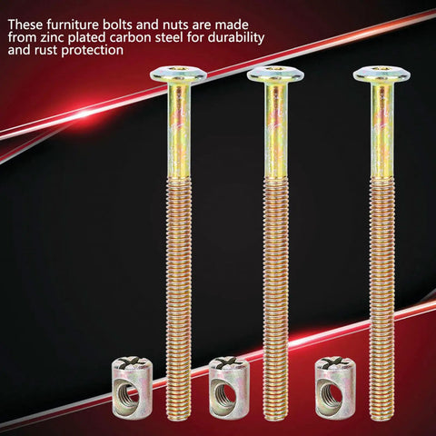 Heavy Duty M6 X 80mm Bunk Bed Replacement Hardware Kit 10 Sets Carbon Steel Hex Bolts And Matching Nuts, zinc plated for durability.