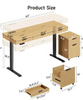 Smooth Operator Electric Standing Desk With Slim File Cabinet 63 Inch Height Adjustable Sit Stand Work Table dimensions with sizes.