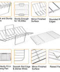 Collage of Stainless Steel Roasting Pan Set 16 Inch With V Rack And Cooling Rack For Roasting Turkey Lasagna And More.