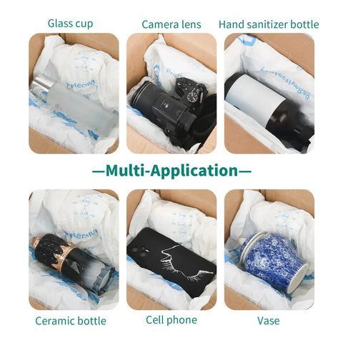 Glass cup, camera lens, sanitizer bottle, ceramic bottle, phone, vase cushioned by 4Pcs 14x16 Inch Expanding Foam Packaging For PCs And Valuables