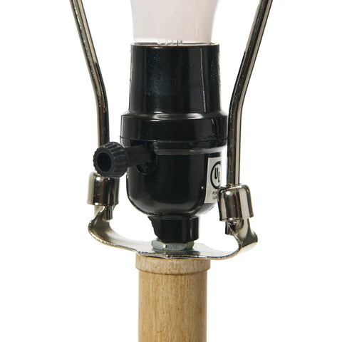 Close-up of socket and harp of Cement Gray Round Desk Lamp With Linen Drum Shade 23.5 Inches Tall And 12 Inch Base Whitewashed Stone Finish 5 Foot Cord Modern Minimal Lighting For Home Office Or Living Room.