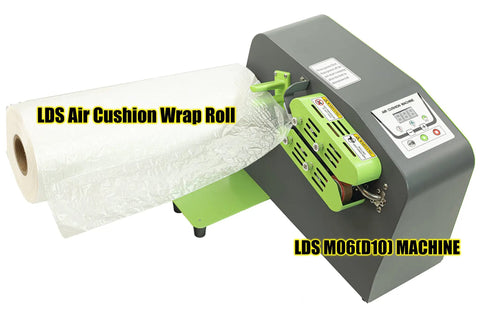 Heavy Duty High Speed Air Cushion Machine Rolls Out Bulletproof Air Pillows At Thirty Nine Feet Per Minute Cranks To Hot In Thirty Seconds For Smooth Shipping Hustle, showcasing the air cushion wrap roll and machine features.