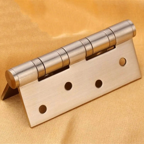 Two Pack 4 Inch Ball Bearing Flush Hinges Stainless Steel For Cabinets And Doors With Screws displayed on fabric