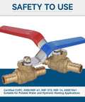 Ten Pack One Half Inch PEX Shut Off Valves Brass Ball Valves With One Quarter Inch Turn Full Port Red Blue Color Coded