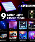 Pro-Grade Pocket RGB LED Video Light with 7200mAh Battery displaying 9 lighting effects modes.