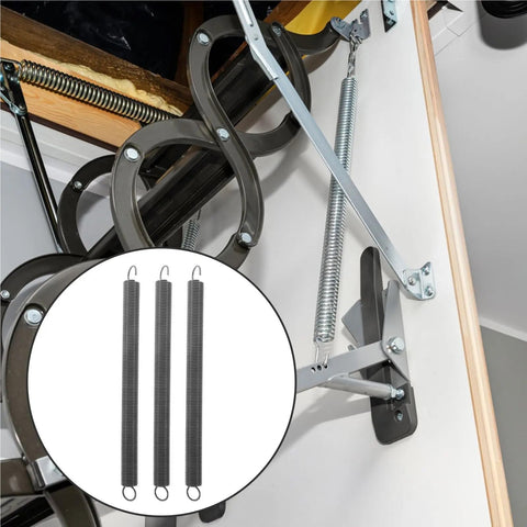 Heavy Duty Extension Spring Kit For Attic Ladders, 15-Piece Replacement Set With 2x20x280 Tension Springs installed on pull down stairs