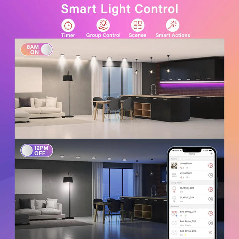 WiFi Color Changing A19 LED Bulbs With Alexa And Google Assistant, No Hub Needed, smart lighting control in modern living area