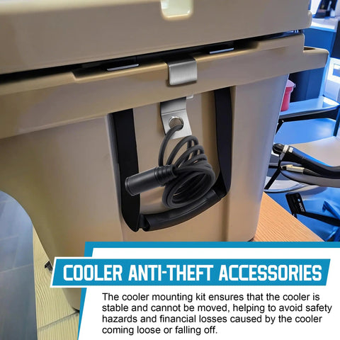 Two Pack Cooler Lock Bracket With Security Cable Lock For Tie Down Kit, 4.92 Ft Ice Chest Padlock, Fits Mid To Large Size Coolers On Trailers Deck Boats, Silver Titanium Coating