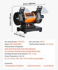 Heavy Duty Bench Buffer Polisher With Hella Adjustable Speed Up To 10600 Rpm And A Straight Up 100 Piece Accessory Kit, side view with dimensions.