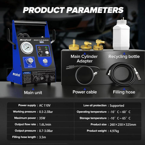 Plug And Play Automatic Brake Bleeder Kit For One Person Use 110V Electric Fluid Exchanger with cylinder adapters and hoses