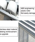 Close-up of Light Duty Skate Wheel Conveyor Rail With Abs Roller Flow Rack showcasing ABS rollers and stainless steel frame details.