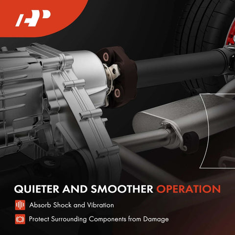 A-Premium drive shaft coupler flex joint propshaft coupling; side view shows silver housing and brown joint.