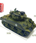 Remote Control Battle Tank 15 Channel 2.4GHz RC Tank One Twentieth Scale Sherman M4A3 with Coke can for scale, turret detail.