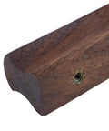 Close-up of Six Piece Walnut Wood Drawer Handles Set With 2.5 Inch Hole Centers showcasing screw insert and grain texture.