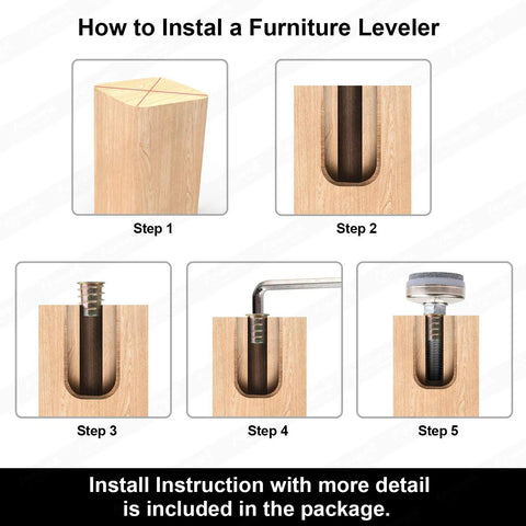 Heavy Duty Furniture Levelers With Adjustable Legs For Tables Chairs Cabinets And Sofas Leveling Feet With Large Base No Sweat Leveling Supports Up To 1320 Lbs Includes T Nut Kit Three Eighths Inch Sixteen Thread And Eight Felt Pads installation guide