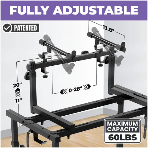 Rolling 3 Tier Keyboard Stand With Wheels For Home Studio showing adjustable arms and 60 lb capacity per tier.