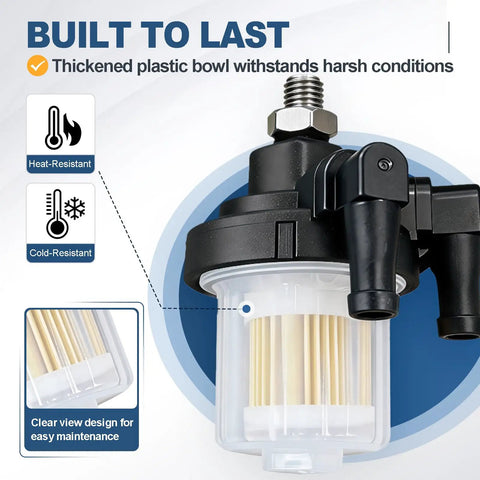 Fuel Filter Assembly Replacement For Yamaha Outboard Motors Heavy Duty Fits 115HP 130HP 140HP 150HP 175HP 200HP 225HP Two Stroke And Four Stroke Fits Five Sixteenths Inch Fuel Line And Eight Millimeter Nipple Barb Easy Install
