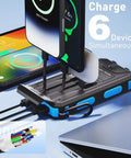 20,000mAh Solar Charger Power Bank With 4 Cables And 3 USB Ports charging devices simultaneously