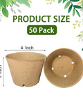 50 Pack 4 Inch Biodegradable Seed Starter Pots With Drainage Holes for Indoor and Outdoor Gardening, product size display