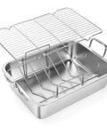 Nonstick 15 Inch Stainless Steel Roasting Pan With V Rack And Cooling Rack, dishwasher safe, ideal for turkey and veggies