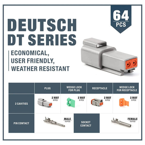 2 Pin Deutsch DT Gray Connector Kit For Auto Wiring 8 Pairs With Size 16 Stamped Contacts product overview and details