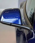 Top Shelf Blue Front Side Mirror Lower Cover Cap For Tesla Model 3 Rearview Wing Tray Replacement Right Side auto exterior trim close-up view.