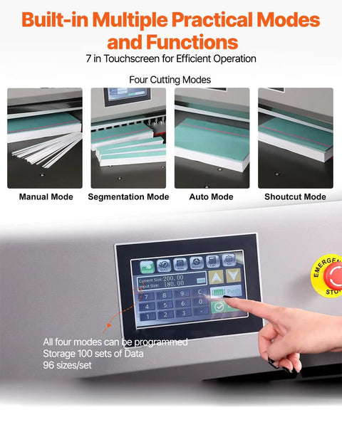 Electric Hydraulic Paper Cutter Built For Busy Print Shops And Mailrooms, Beefy Heavy Duty High Volume Cutter With A 26 Inch Cutting Width And 80 Mm Depth, 7 Inch Touchscreen Control Delivers Precise Fast Trimming Of Up To 800 Sheets In One Pass., 7 in touchscreen with four cutting modes