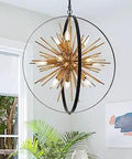 Black And Gold Sputnik Chandelier With 12 Lights A Mid Century Modern Industrial Starburst Pendant Light Fixture In Golden Metal