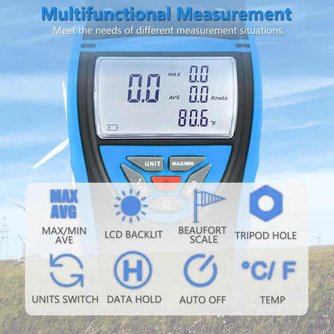 Handheld Cup Anemometer With Compass, 93 MPH Digital Wind Speed Meter, 360 Degree Wind Direction, CFM Air Flow Readout, Wind Velocity Gauges For Outdoor Sailing, Surfing, Drone Flying And HVAC displaying LCD backlit screen and tripod hole