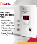 Front view of Plug In Carbon Monoxide Alarm With 9 Volt Battery Backup, Digital LED Display, 85 Decibel Siren, Easy 120 Volt Wall Mount