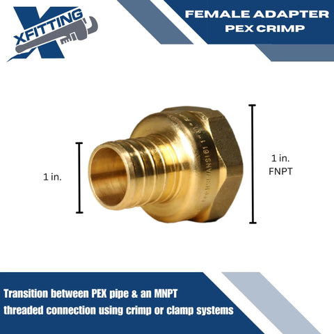 10 Piece PEX To 1-Inch Female NPT Brass Crimp Adapters Set Lead Free NSF Certified Full Port For Potable Water And Hydronic Heating