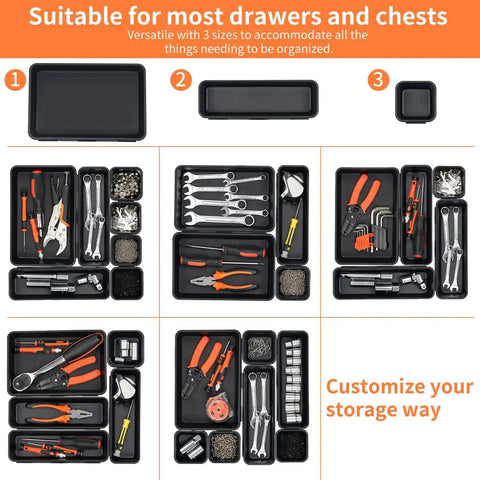 45 Pack Tool Box Organizer Trays And Dividers For Drawer And Toolbox Garage Storage Set for organizing tools and parts.