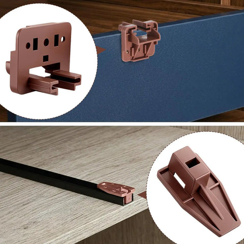 Twenty Pack Of Sturdy Plastic Drawer Slide Tracks And Center Mount Glides Replacement Kit with brown glides mounted on drawer.