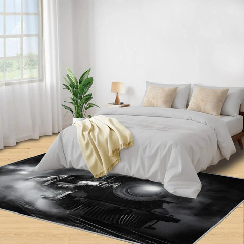 Bedroom with Locomotive Train Rug For Bedroom And Living Room, Comfy Underfoot Ultra Soft Low Pile Washable Rug With Non Slip Backing.