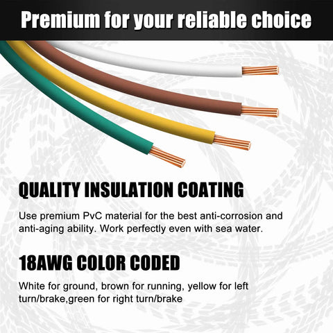 Close-up of color-coded 18AWG wires in 25 Ft Trailer Wiring Harness Extension Kit With 4 Way Flat Plug 5 Wire Male And 4 Wire Female Connectors
