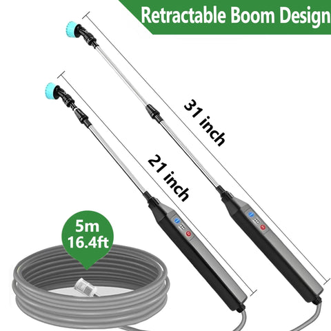 Electric Telescopic Sprayer Wand With 3 Adjustable Nozzles And 16.4 Foot Hose No Fuss Battery Powered Garden Sprayer Extends
