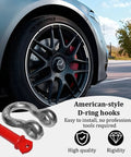 Beefy 2 Pack 3/8 Inch D Ring Anchor Shackles With Screw Pin Clevis Design Rated For One Ton Load beside a stylish car wheel.