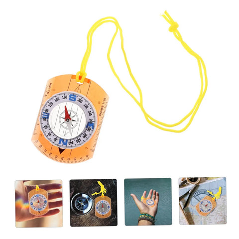 Orienteering Compass Ruler And Pointer For Hiking And Camping, acrylic survival navigation tool with yellow lanyard